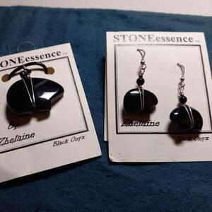 New Black Onyx Bear Necklace and Earrings